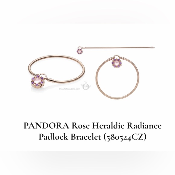 Retired Rare Pandora Carrier Gold Heraldic Snake Chain Amethyst Padlock Bracelet - Picture 3 of 11